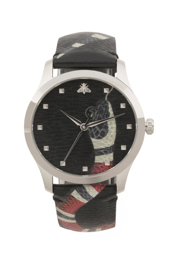 GUCCI
Swiss Made G Timeless Med Snake Leather Strap Watch