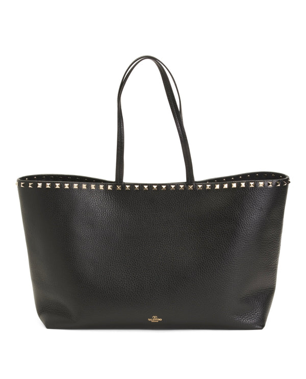 VALENTINO GARAVANI
Calfskin Leather Large Studded Grainy Shopper Bag